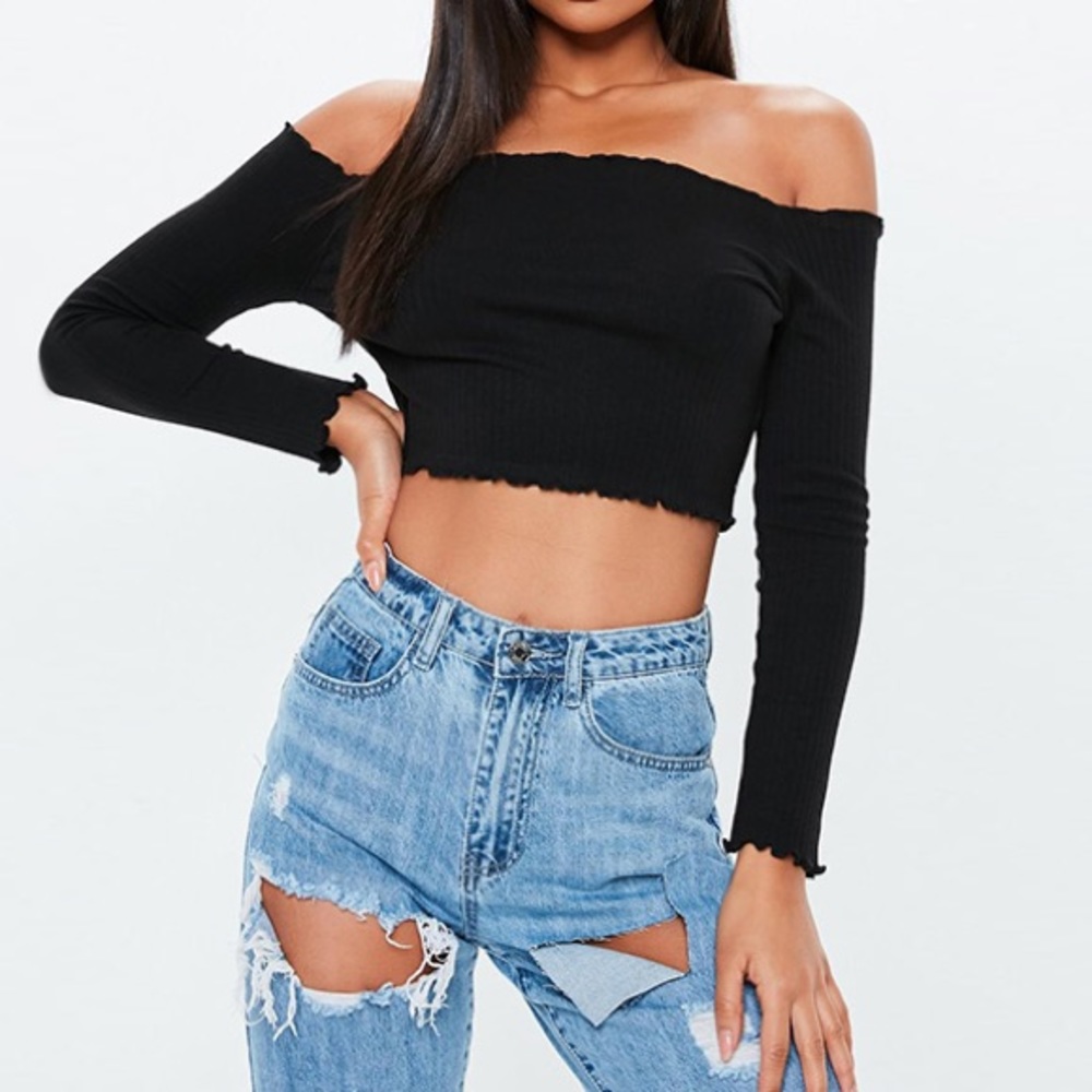 FASHION NOVA Crop Top Long Sleeve Off the Shoulder Top XS black